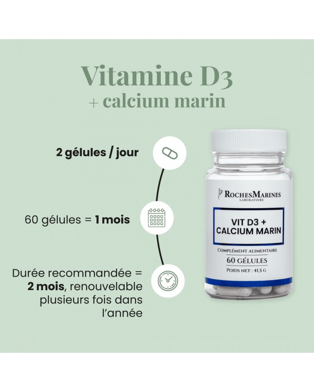 Complément alimentaire Vitamine D3 + Calcium Marin